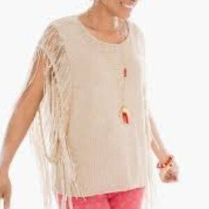 Chicos Tarrin Tape Fringe Knit Poncho Top